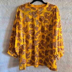 Anthropologie Pilcro Gold and Brown Embroidered Paisley Blouse